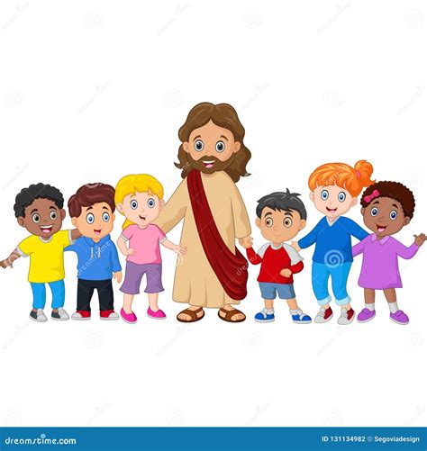 Cartoon Jesus Christ Being Surrounded By Children Stock Vector