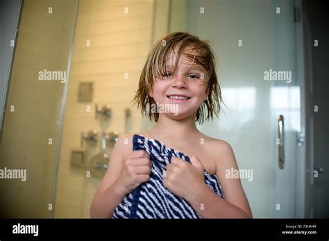 Boy After Shower Stock Photo Alamy