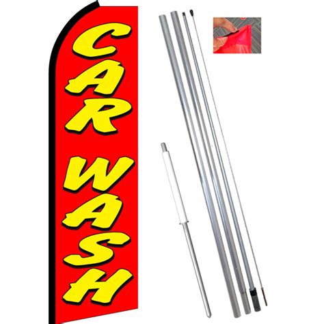 Car Wash Red Flutter Feather Flag Bundle 115 Tall Flag 15 Tall