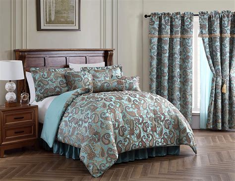 Chezmoi Collection Adelle Piece Teal Paisley Jacquard Comforter Set