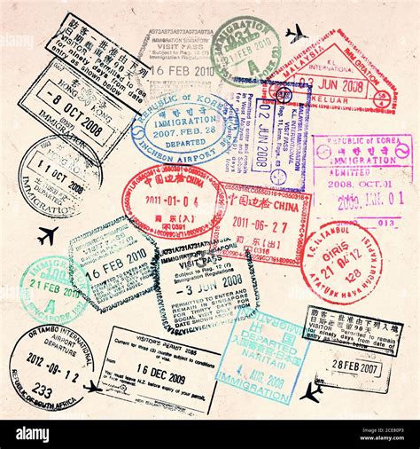 Pasaporte Visas Sellos En Sepia Texturizada Vintage De Viajes Collage
