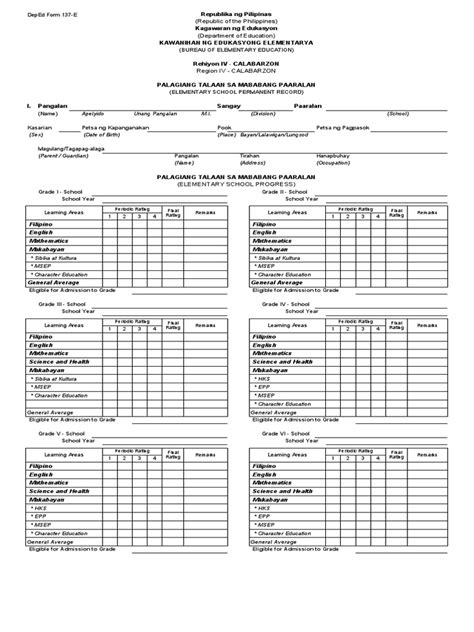 Deped Form 137 E Blankl Pdf Philippines Learning