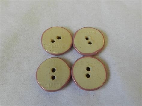 Set Of 4 Pink Polka Dotted Round Ceramic Buttons By Baglady Etsy In