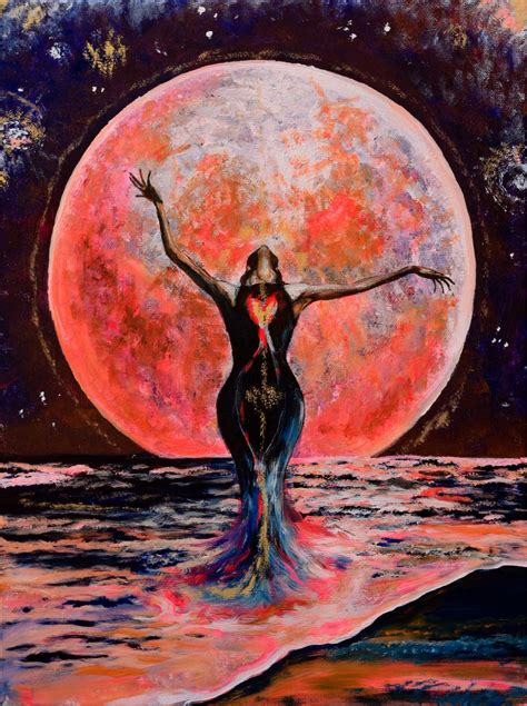 Pink Moon Ocean Goddess Yemanja Star Galaxy Visionary Art