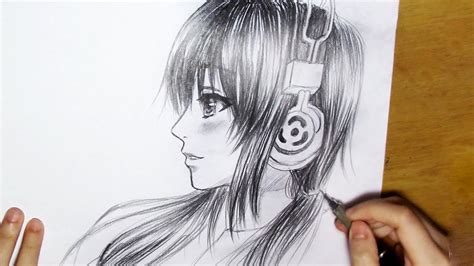How To Draw Manga Girl With Headphones Side View Real Time Youtube