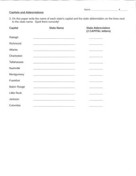 10 Southeast States And Capitals Worksheets