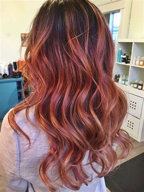 The safest and most unique way to blend this with your natural color, is to apply it only in the middle shaft to the tips of the hair, while leaving the roots naturally darkened. rose gold color melt dark hair - Google Search | Pale skin ...