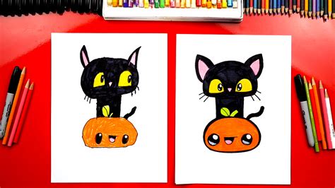 How To Draw A Black Cat And Pumpkin For Halloween Art For Kids Hub