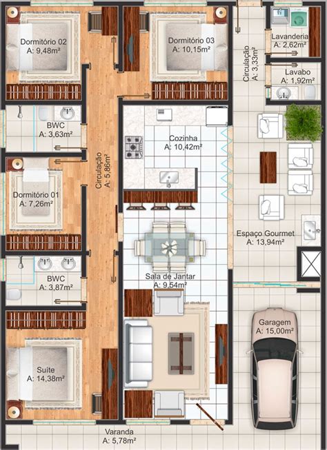 Plano De Casa Mediterránea De Más De 100m2 Y 4 Dormitorios
