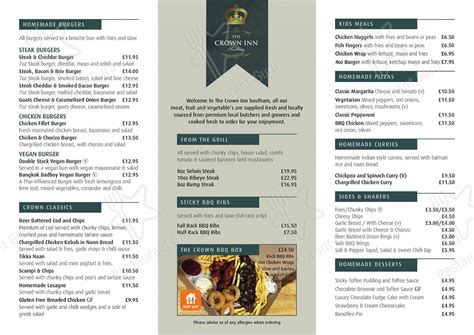 Menu At The Crown Inn Southam Pub And Dining Southam 5 Daventry St
