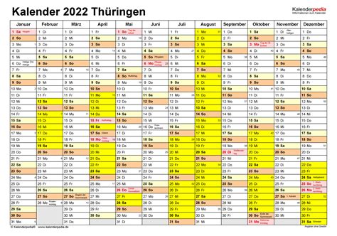 2021 yearly printable calendars in microsoft word, excel and pdf. Kalender 2022 Thüringen: Ferien, Feiertage, Excel-Vorlagen