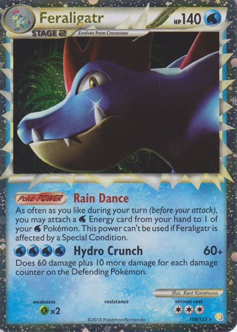 In battle, it will kick the ground hard with its thick and powerful hind legs to charge at the foe at an incredible speed. Feraligatr (HeartGold & SoulSilver 108) - Bulbapedia, the community-driven Pokémon encyclopedia