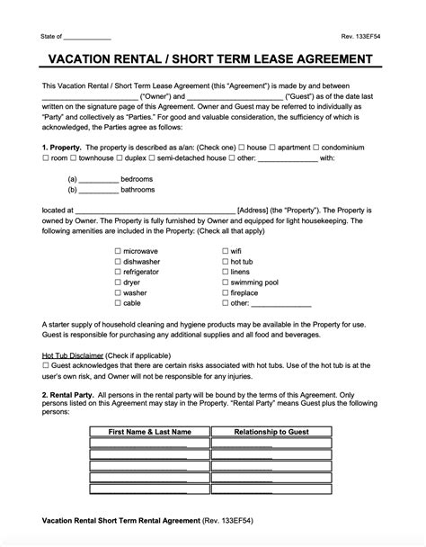 Short Term Vacation Rental Agreement Word And Pdf