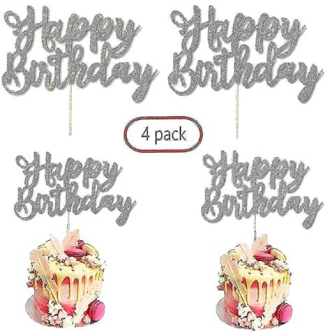 4 Pack Happy Birthday Cake Topper Color 2 Glitter Gold And 2 Rose