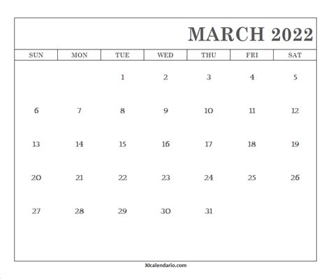 Month Printable March 2022 Calendar Editable Calendar Template 2022