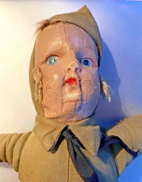 Wonderful Antique Scout Doll Cloth Body With Oil Painted Molded Face 12 Folk Ebay