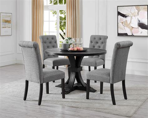 Roundhill Furniture Siena Distressed Black Finish 5-Piece Dining set