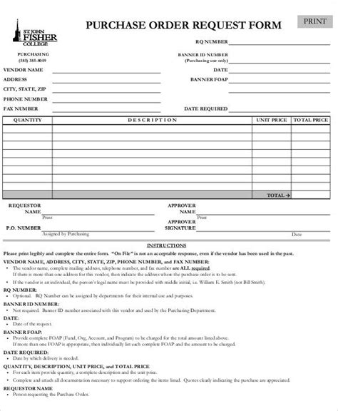 Free 8 Sample Purchase Order Request Forms In Ms Word Pdf