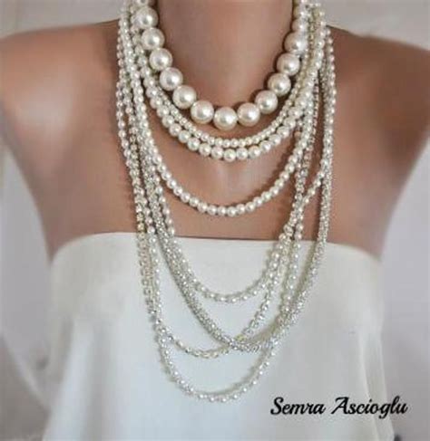 Bridal Jewelry Multi Strand Pearl Necklace Etsy Multi Strand Pearl