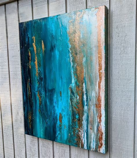 Satellite Image Abstract Ocean Beach Acrylic Painting On Canvas 18x2