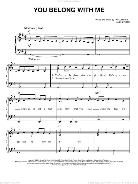 You Belong With Me Easy Sheet Music For Piano Solo Pdf