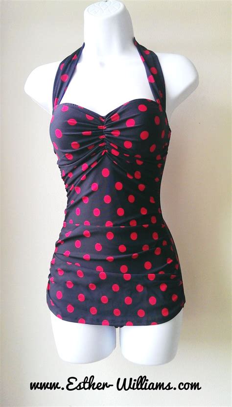 Black With Red Dots Classic Sheath Vintage One Piece Swimsuits