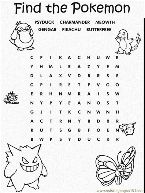 Word Searches Pokemon Druckbare Malvorlagen Für Kinder Und Erwachsene
