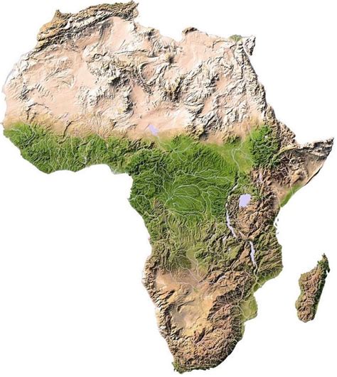The Map Of Africa Is Shown In Shades Of Green And Brown With White