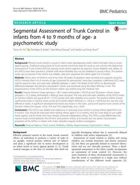 Pdf Segmental Assessment Of Trunk Control In Infants From 4 To 9