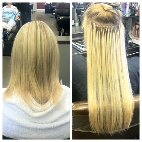 The cost of hair extensions varies based on: Micro-link Hair Extension System before and during ...