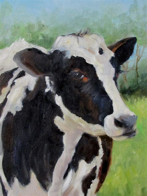 Black And White Holstein Cow Canvas Painting 12x24 Original Etsy