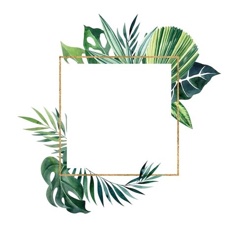 Premium Vector Square Frame With Tropical Leaves And Golden Element