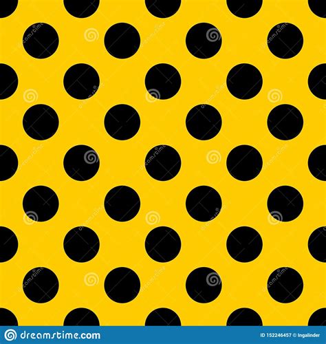 Tile Vector Pattern With Black Polka Dots On Yellow Background Stock