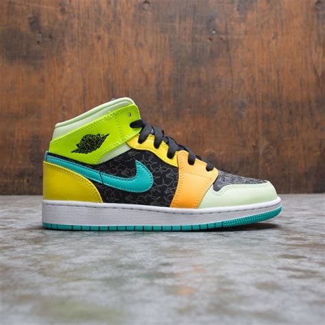 Jordan Big Kids Air Jordan 1 Mid Se Black Aurora Green Opti Yellow