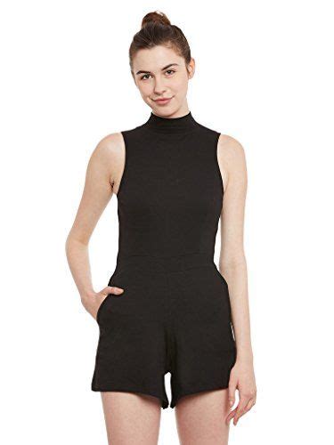 Miss Chase Women S Black Solid High Neck Sleeveless Bodycon Playsuit