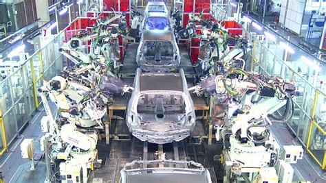 Technology of Automobile Factory, Robots Stock Footage ...