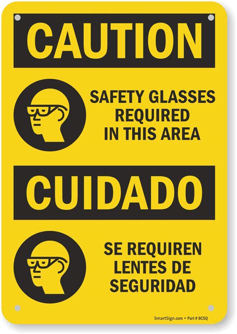 smartsign by lyle s 8140 al 10 aluminum sign caution safety glasses required in this area