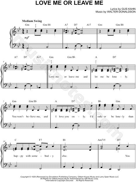 Walter Donaldson Love Me Or Leave Me Sheet Music Easy Piano In G