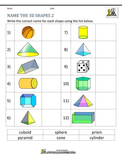 Worksheet For Shapes For Grade 1 3d Shape Worksheet 3d Shapes Gambaran