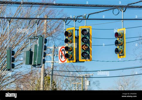 Group Of Traffic Lights In An Intersection Stock Photo Alamy