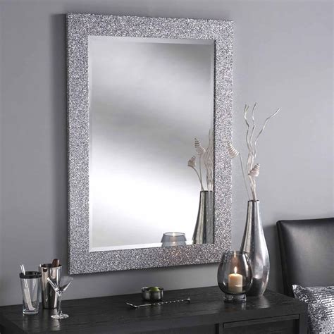 Antique, contemporary, country, decorative, ornate, simple Silver Glitter Rectangular Wall Mirror | HomesDirect365