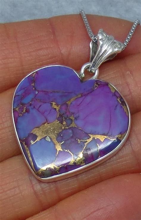 Mojave Purple Copper Turquoise Heart Necklace Sterling Silver