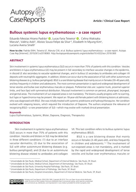 Pdf Bullous Systemic Lupus Erythematosus A Case Report