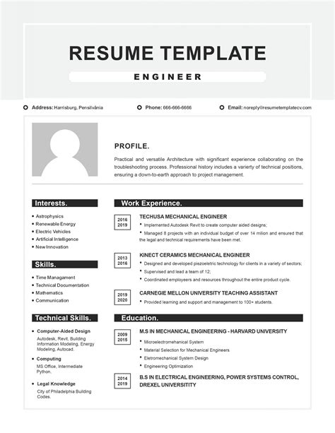 Idaa000143 Resume Template 0010 Grey 1 Page Engineering With Picture