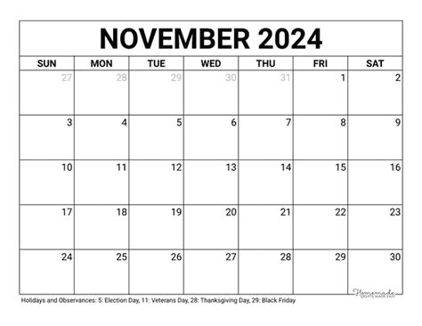 November 2023 And 2024 Calendar Free Printable With Holidays
