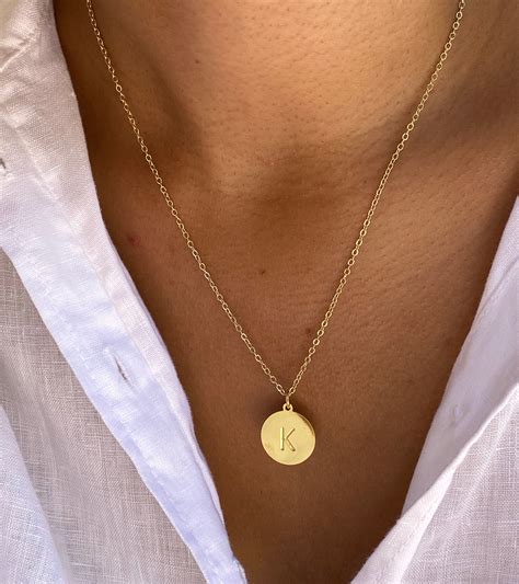 Initial Disc Necklace 14k Gold Filled Necklace Medium Size Etsy