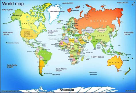 Printable World Map With Country Names The World Map Displays All The