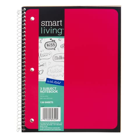 Save On Smart Living Notebook 3 Subject Wide Ruled 105 X 8 Inch 120