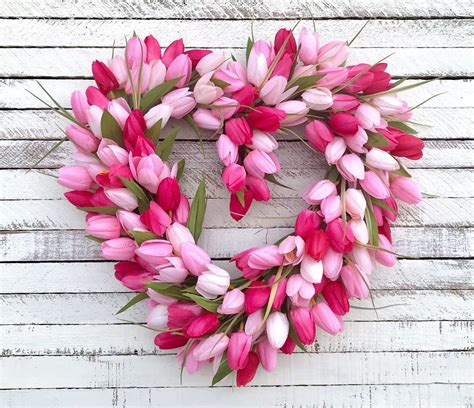 Pink Tulip Wreath Valentines Day Wreath Heart Wreath Winter Wreath