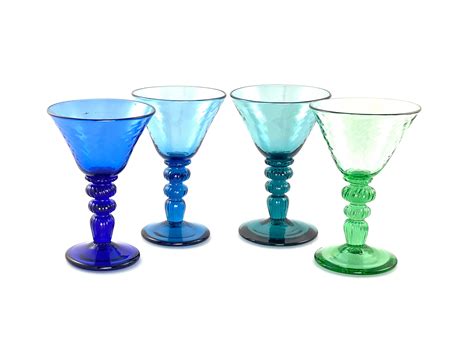 hand blown martini glass set of four multi color etsy